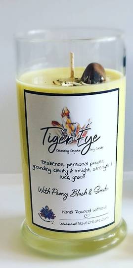 Tiger Eye Crystal Candle Peony Blush and Suede